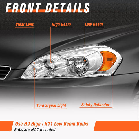 for 2006-2013 Chevy Impala Headlights Assembly Chrome Pair