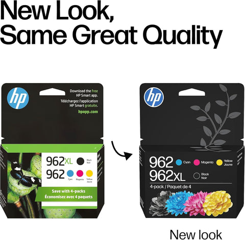 HP Original 962 Cyan, Magenta, Yellow / 962XL Black Ink Cartridges (4-Pack) | Works OfficeJet 9010 Series, OfficeJet Pro 9010, 9020 Series | Eligible for Instant Ink | 3JB34AN