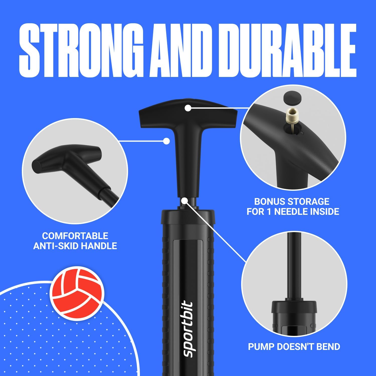 Push & Pull Inflating System, Hand Pump for Basketball, Volleyball, Soccer & Football, Court & Gym Ready