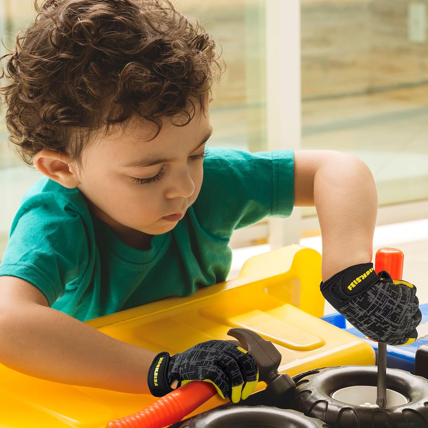 Kids Genuine Leather Work Gloves Age 2-12, Touchscreen, Reflective