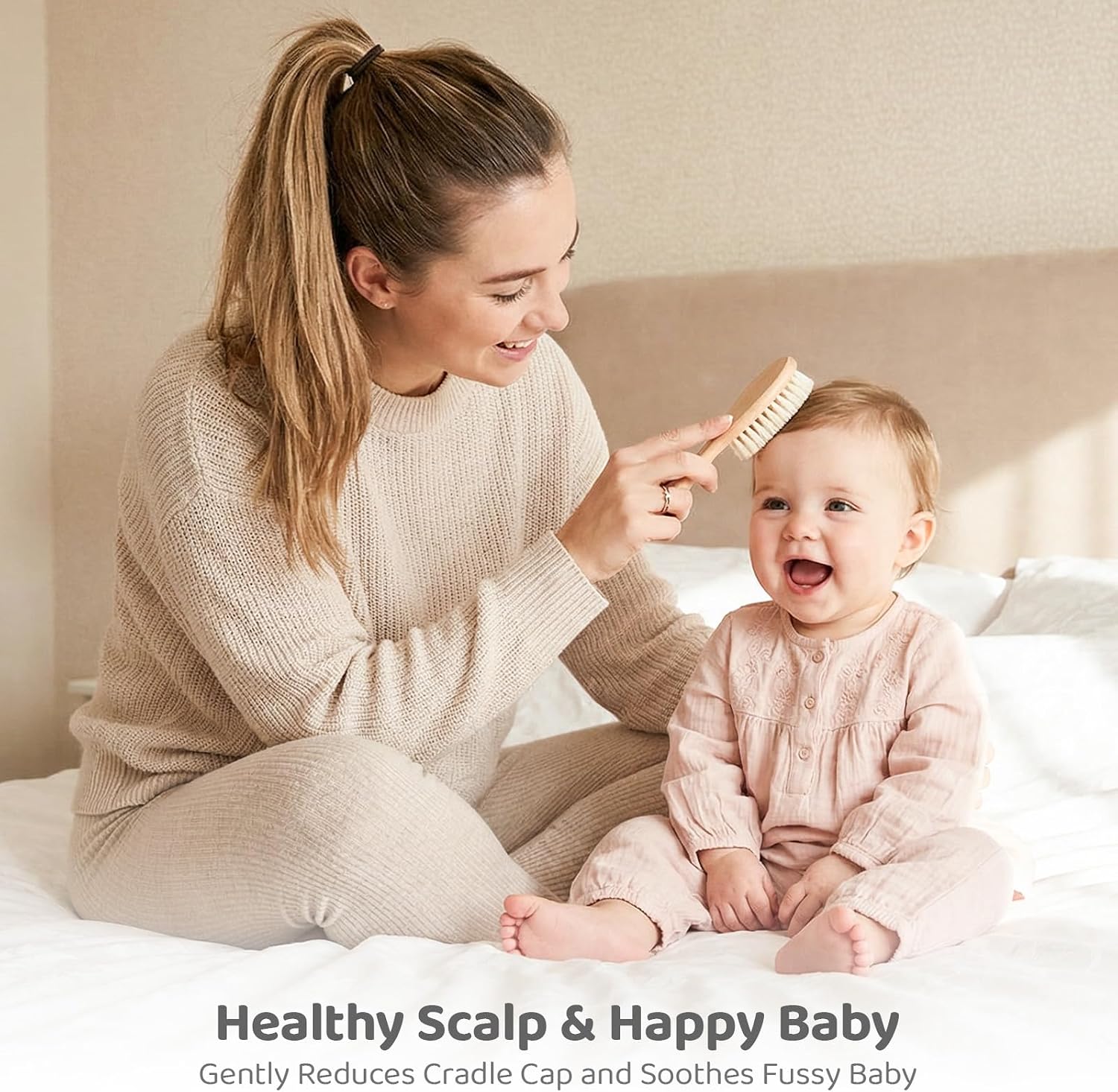 5 Piece Baby Hair Brush Set, Wooden Baby Brush and Comb Set with Natural Soft Goat Hair Bristles, Cradle Cap Brush, Baby Essentials Grooming Kit for Boy Girl