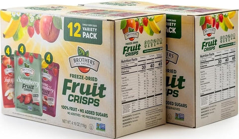 Brothers All Natural Freeze Dried Fruit Crisps, Variety Pack, 24 Single Serve Bags, Fuji Apple, Strawberry, Strawberry and Banana, Made with 100% Fruit, Gluten Free, Soy Free, Vegan, Healthy Snack | Packaging May Vary