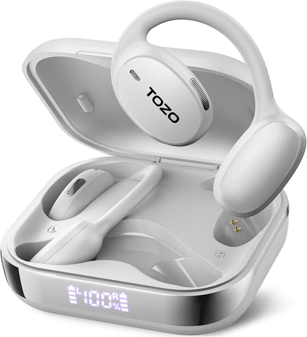 TOZO OpenEarRing Open Ear Earbuds 40H Bluetooth 5.4 Lightweight Comfort Open Ear Clip On Wireless Earbuds with Smart Digital LED Display, Stable Connection, Secure Fit for Driving Workout