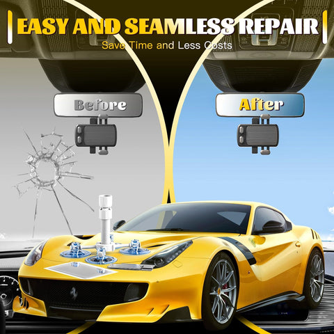 Windshield Crack Repair Kit, Windshield Repair Kit for Chips and Cracks, 4 Pcs Car Glass Repair Kit, Cracks Gone Glass Repair Kit Automotive Quick Fix for Chips, Cracks, Bullseyes (Yellow)