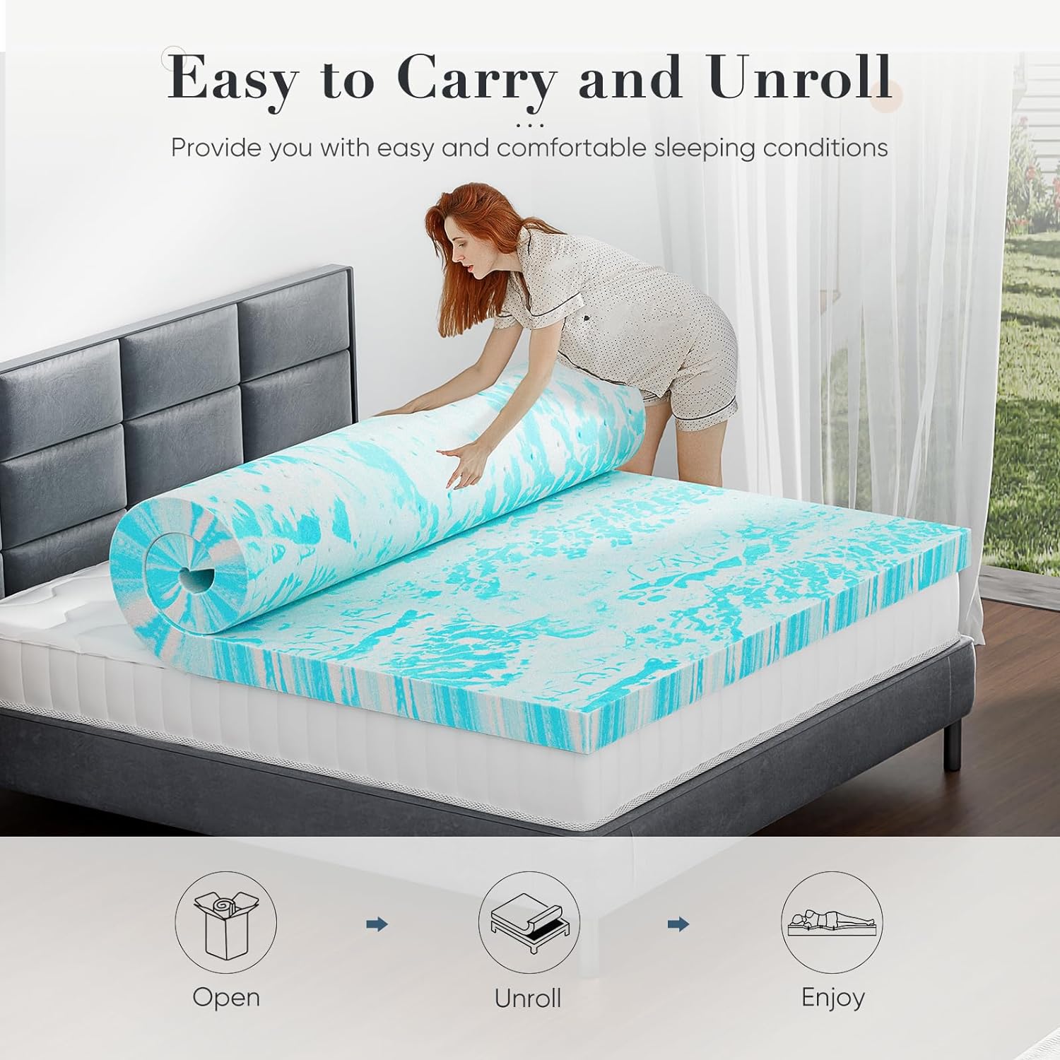 DUMOS 4 Inch Cooling Gel Ventilated Soft Pressure Relief Mattress Topper