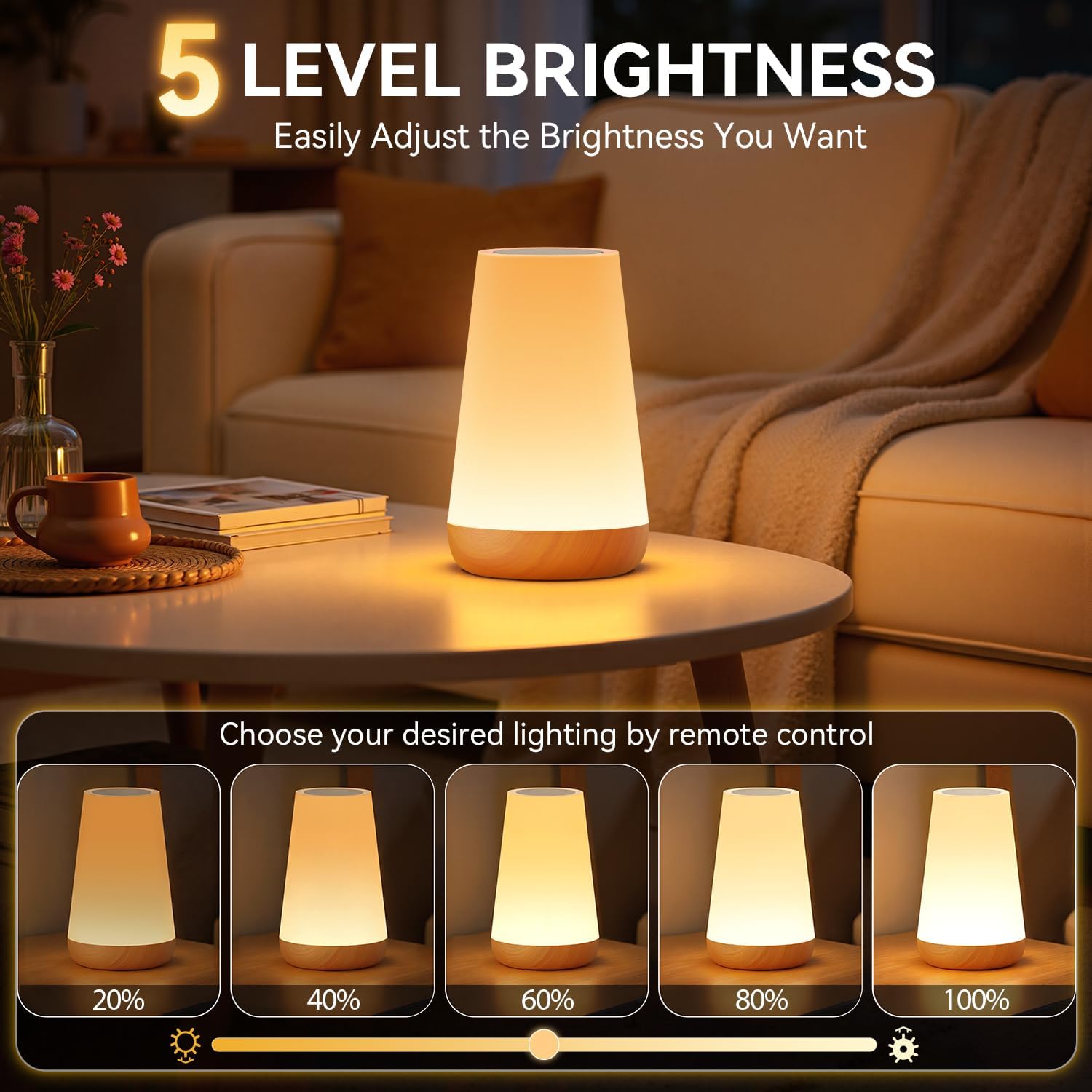 Auxmir Rechargeable Night Light, Touch Table Lamp with Remote, Light Brown