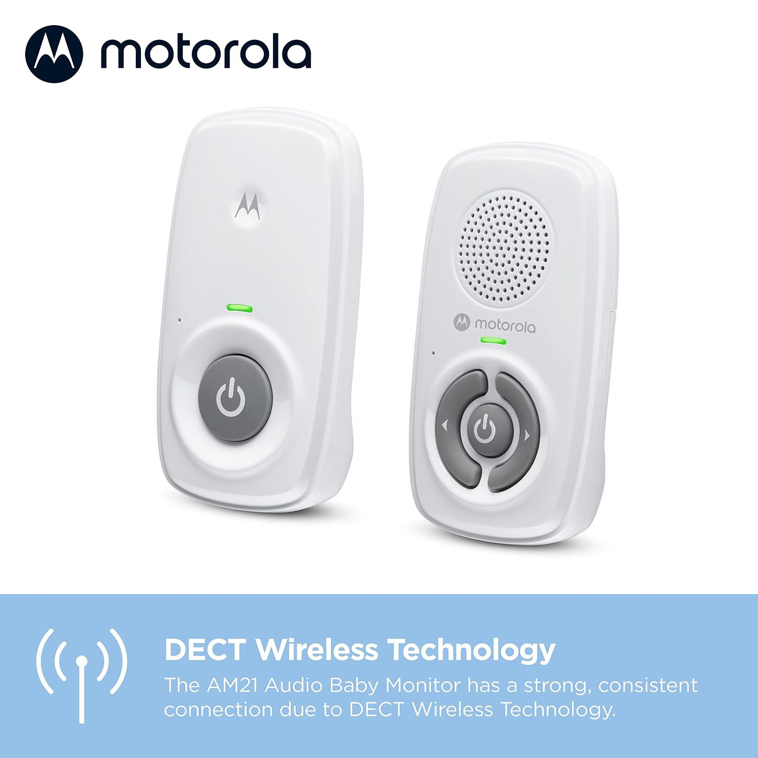 Motorola Nursery Audio Baby Monitor, No WiFi, Long Range 1000 ft, Volume Control, DECT Private Connection, Cry Detection, Portable Battery Parent Unit, Ideal for Safe Monitoring, No App, AM21