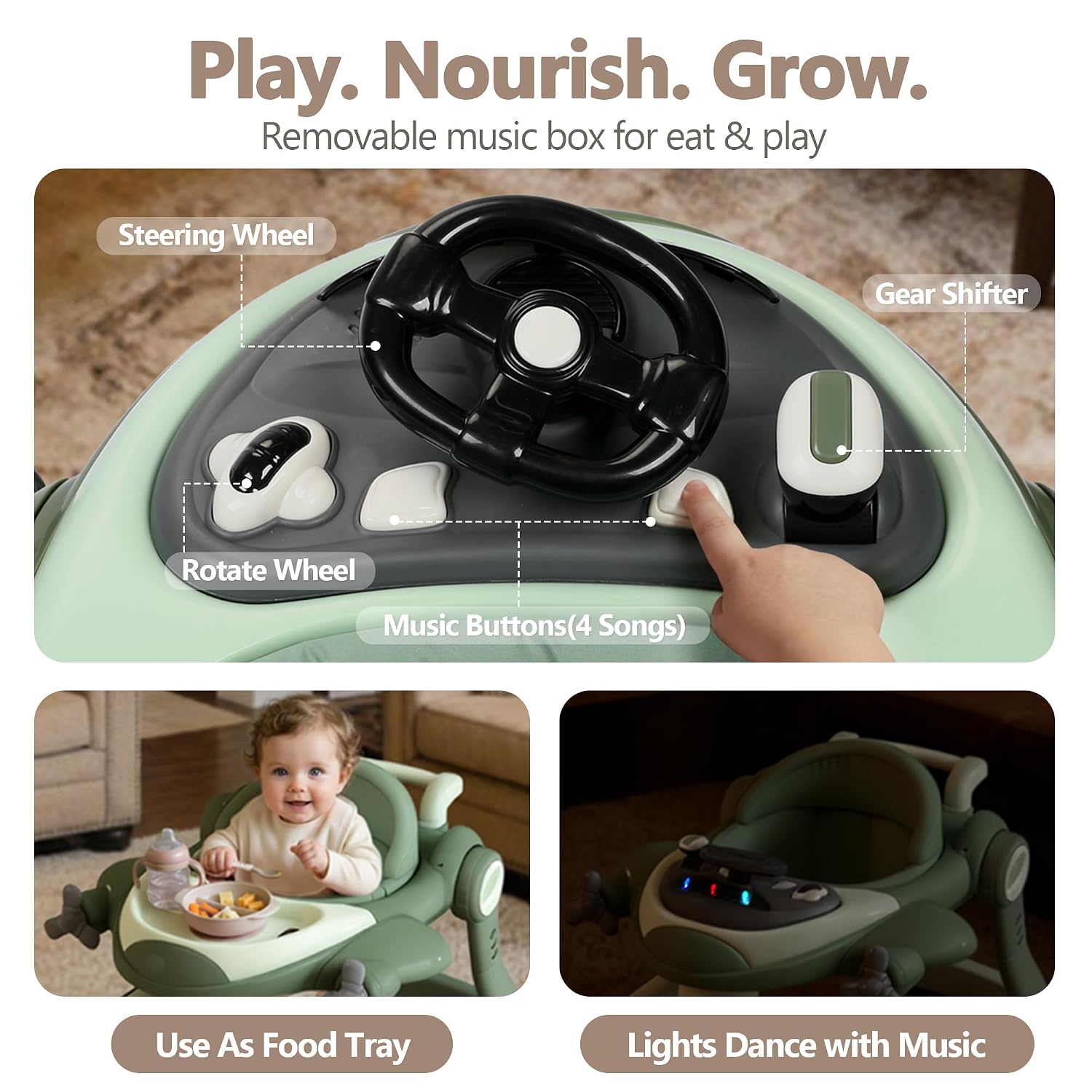 Kinder King 8-in-1 Baby Walker with Music & Lights, 3 Level Height Adjust