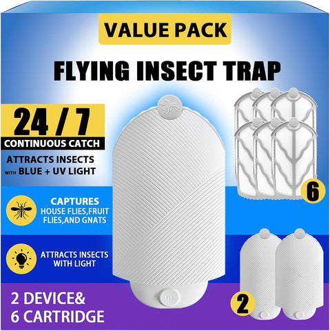 Indoor Flying Insect Trap Kit 2 Plug-in Bases + 6 Refill Cartridges