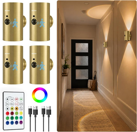 EZVALO Motion Sensor Wall Sconces, Gold Rechargeable Wall Decor