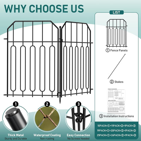 Goovilla Garden Fence, Total 10ft(L) x 21in(H), 10 Pcs, Rustproof Metal