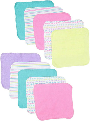Spasilk Washcloth Wipes Set for Newborn Boys and Girls, Soft Terry Washcloth Set, Pack of 10, Aqua Bubbles