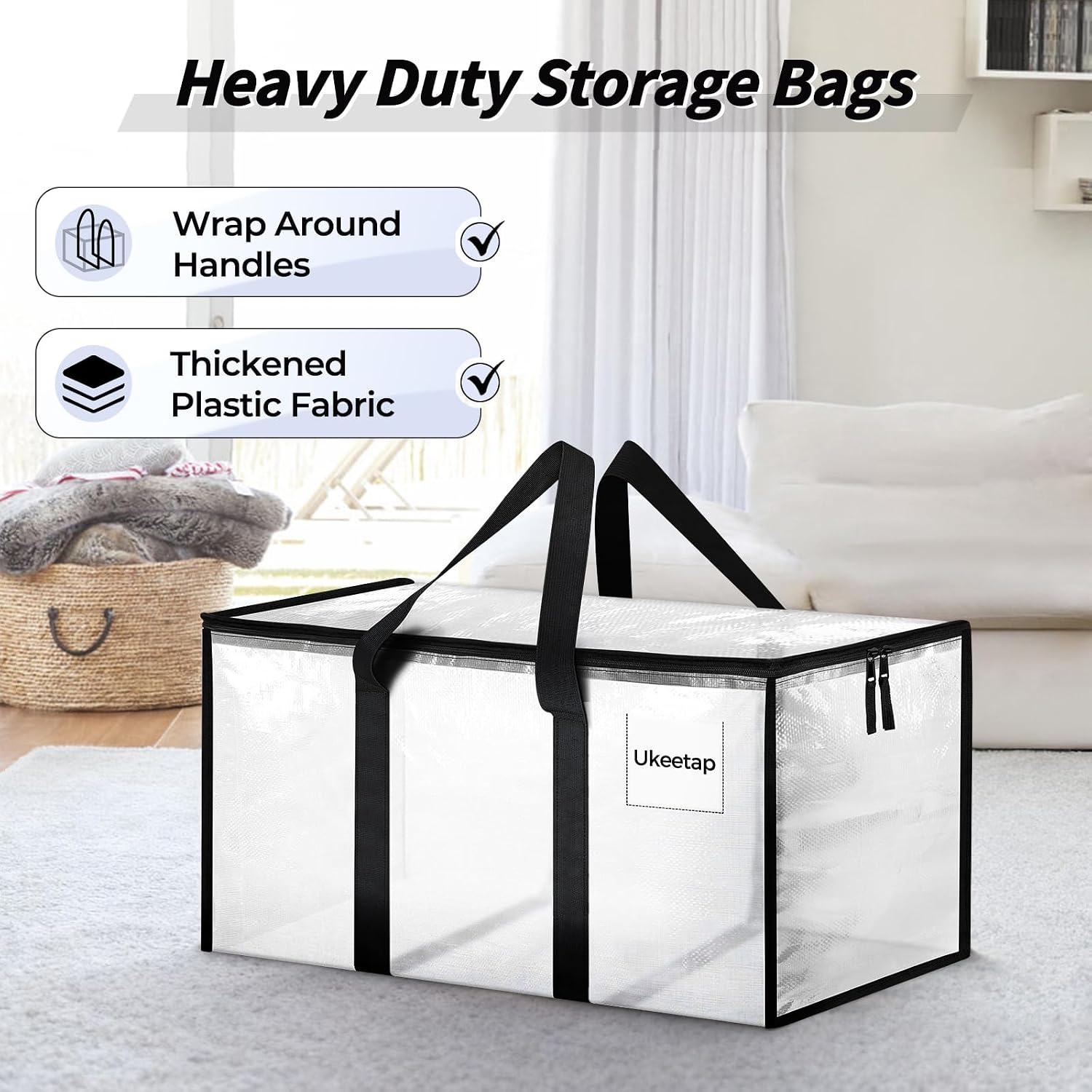 16 Pack Extra Large Clothes Storage Bins with Lids, Moving Bags, Clear