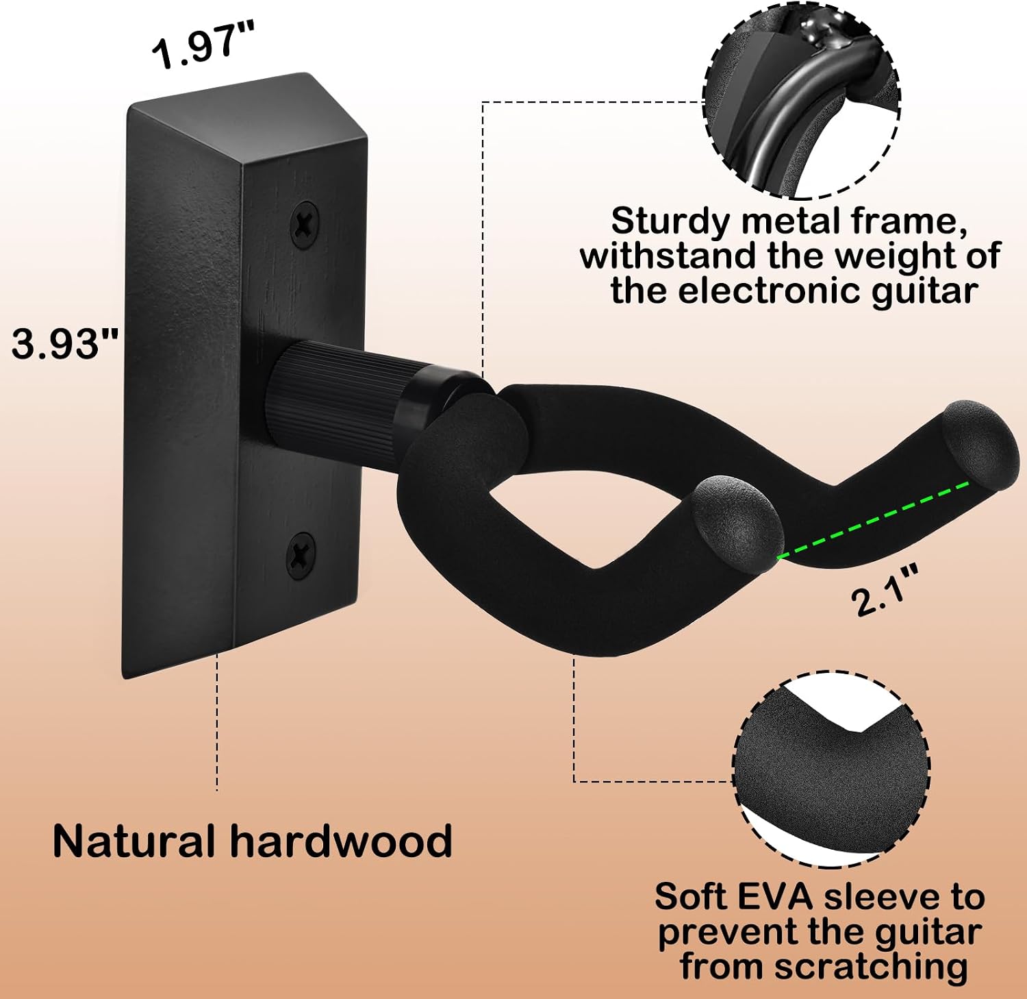 DOMMI Guitar Wall Mount 4 Pack, Guitar Hanger with Rotatable Soft Guitar Holder for All Size Guitars, Hardwood U-Shaped Guitar Wall Hanger for Acoustic, Electric Guitar, Bass, Blackwood