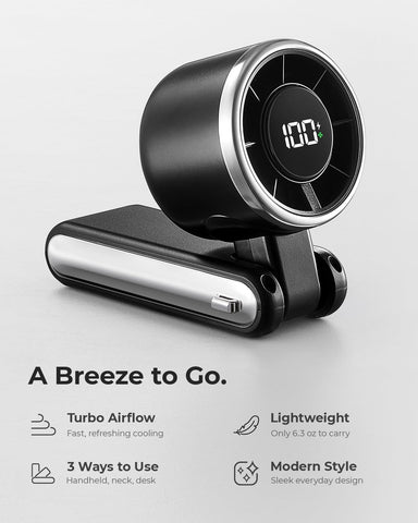 Portable Handheld Turbo Fan - 5 Gear High Speed 4000mAh Rechargeable Mini Personal Hand Fan Blow Cold Air, Battery Operated Travel Essentials, Beach Vacation, Gifts for Women, Men (Black)