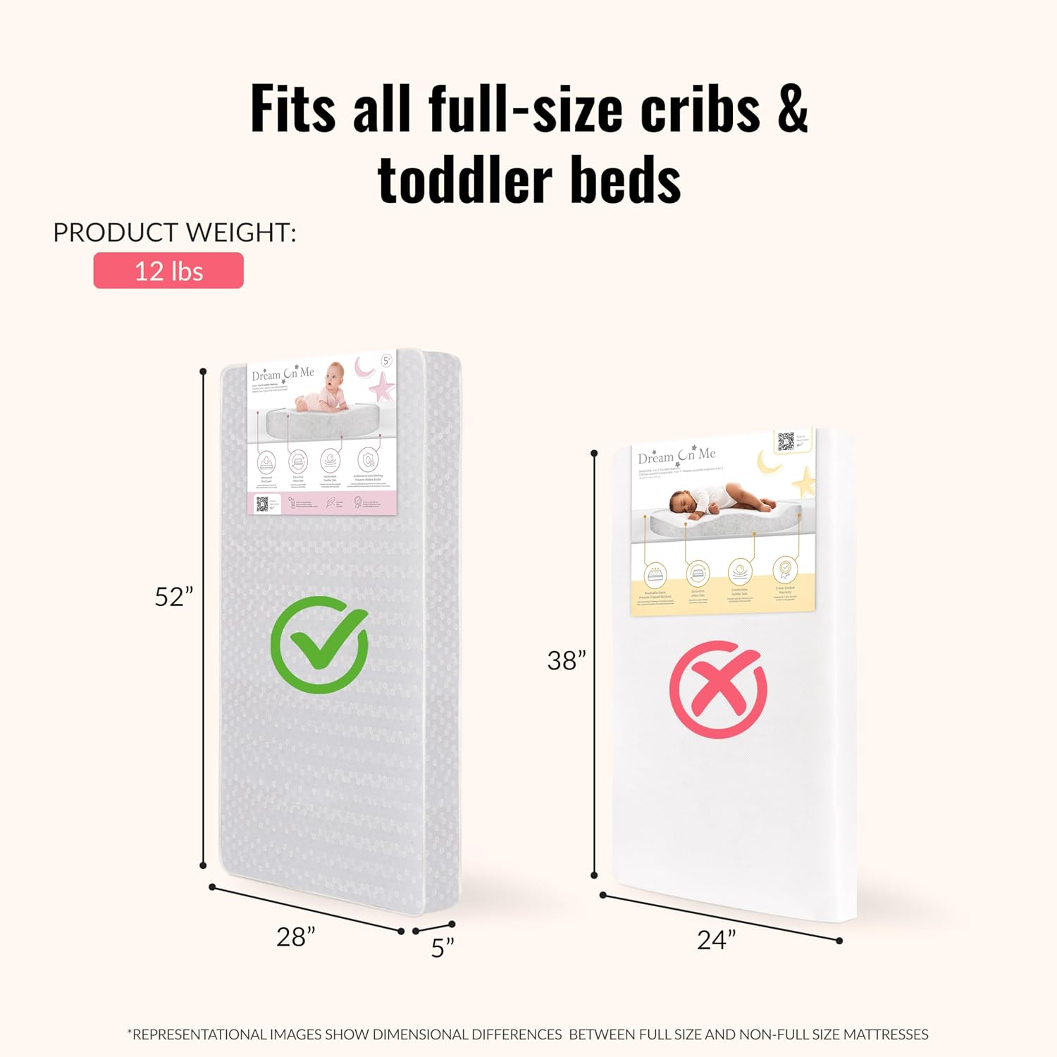 Dream On Me 2-in-1 Honeycomb Orthopedic Baby Crib Mattress, GREENGUARD Gold