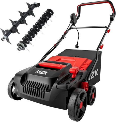 MZK Lawn Dethatcher Electric Scarifier with Bag,15In(RED)