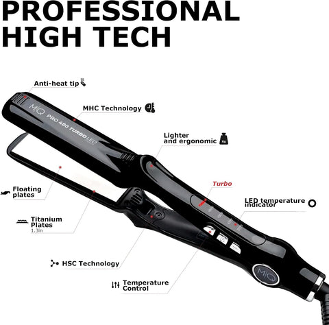 MQ Hair - Professional Titanium Flat Iron 480°F Turbo Bivolt Black