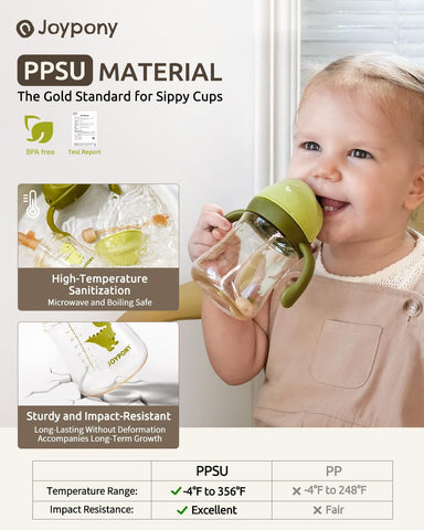 Joypony Sippy Straw Cups for Toddlers 1-3, Spill-Proof Baby Cups, 9oz Green