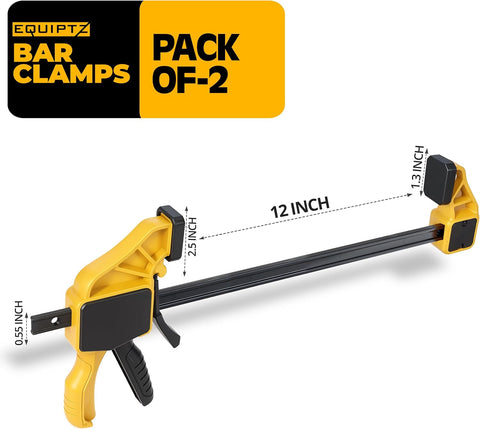 EQUIPTZ 12 inch Bar Clamps for Woodworking – 2 Pack Quick Grip Clamps Set with 150 lbs Force – Wood Clamps for Gluing, Carpentry, DIY, and Metalworking (12 inch Size, 2 Pack)