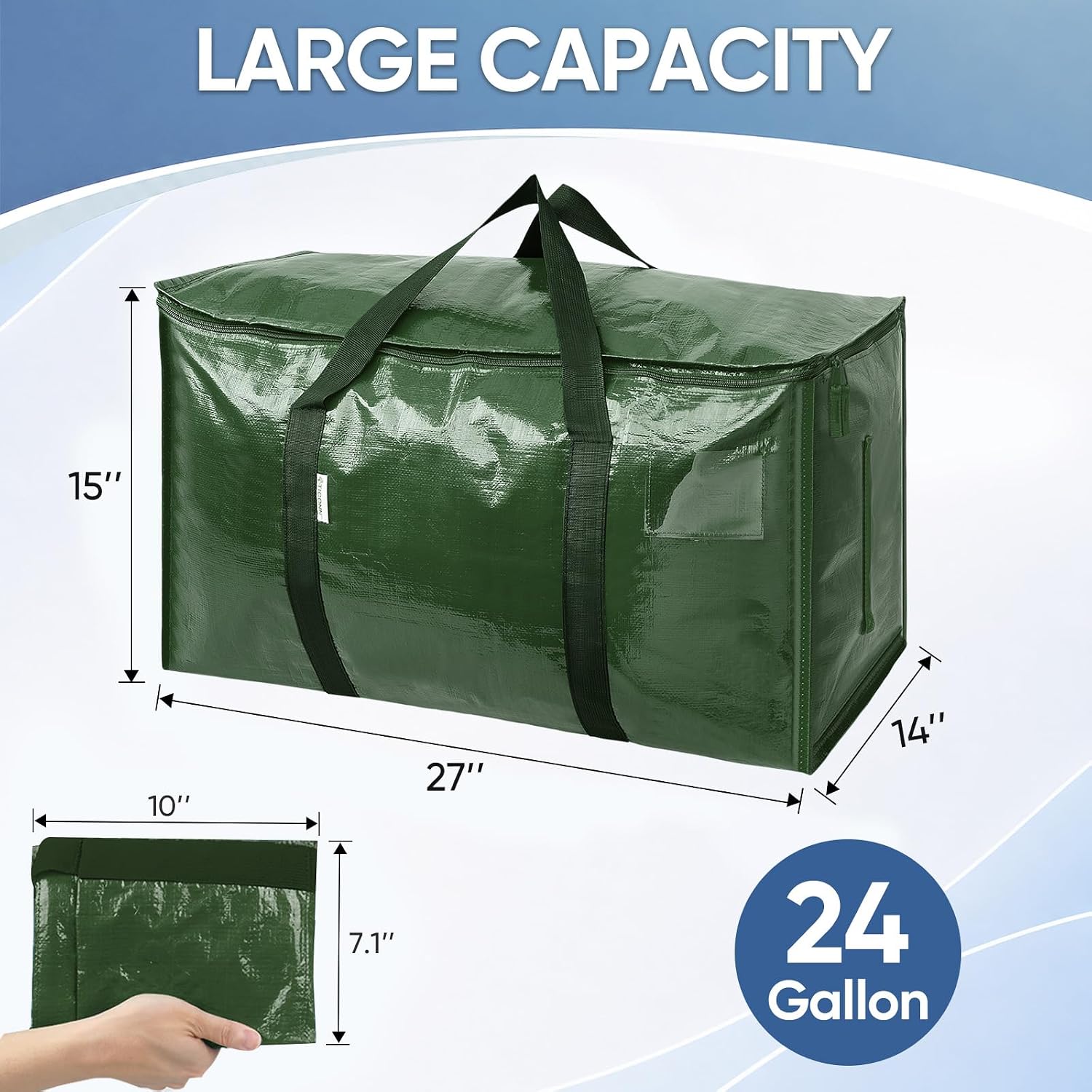 TICONN 2 Pack Extra Large Moving Bags Heavy Duty with Zippers & Carrying Handles, Durable Storage Bags Moving Boxes for Closet Organizers and Storage (2 Pack, Olive)