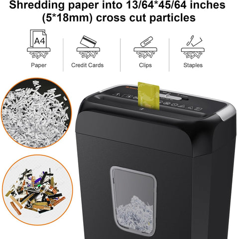 Bonsaii 5-6 Sheet Cross Cut Paper Shredder for Home use, 3.4 Gal Bin