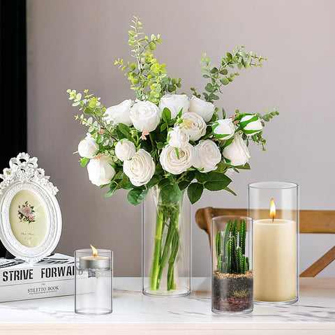 Homjoy Glass Cylinder Vase Set of 16 (2.17x4, 2.56x6, 3.15x8, 3.55x10 in)