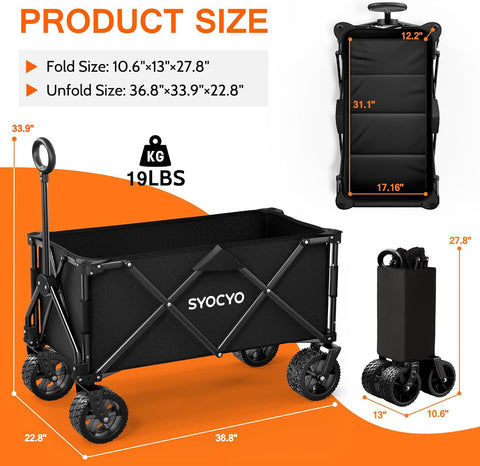Wagon Carts Foldable 420LBS Weight Capacity Collapsible Wagon with Big All-Terrain Wheels, Heavy Duty Beach Wagons Cart with Cup Holders for Camping, Garden, Sports, Grocery