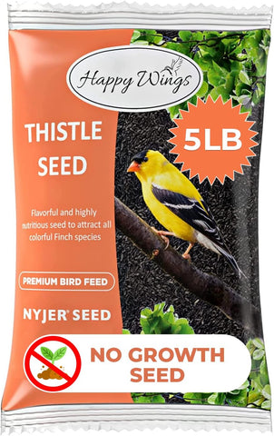 Happy Wings 5LB Thistle Seed Bird Food, 100% Natural, Extra Clean, No Grow