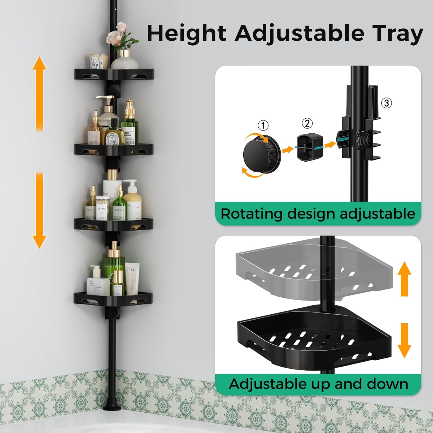 shuang qing 4-Tier Corner Shower Caddy Tension Pole Organizer, Black