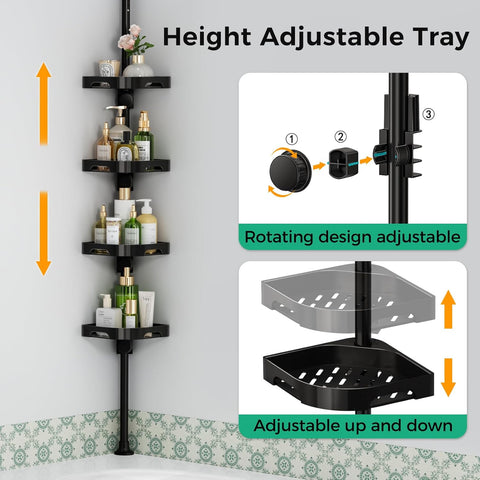 shuang qing 4-Tier Corner Shower Caddy Tension Pole Organizer, Black