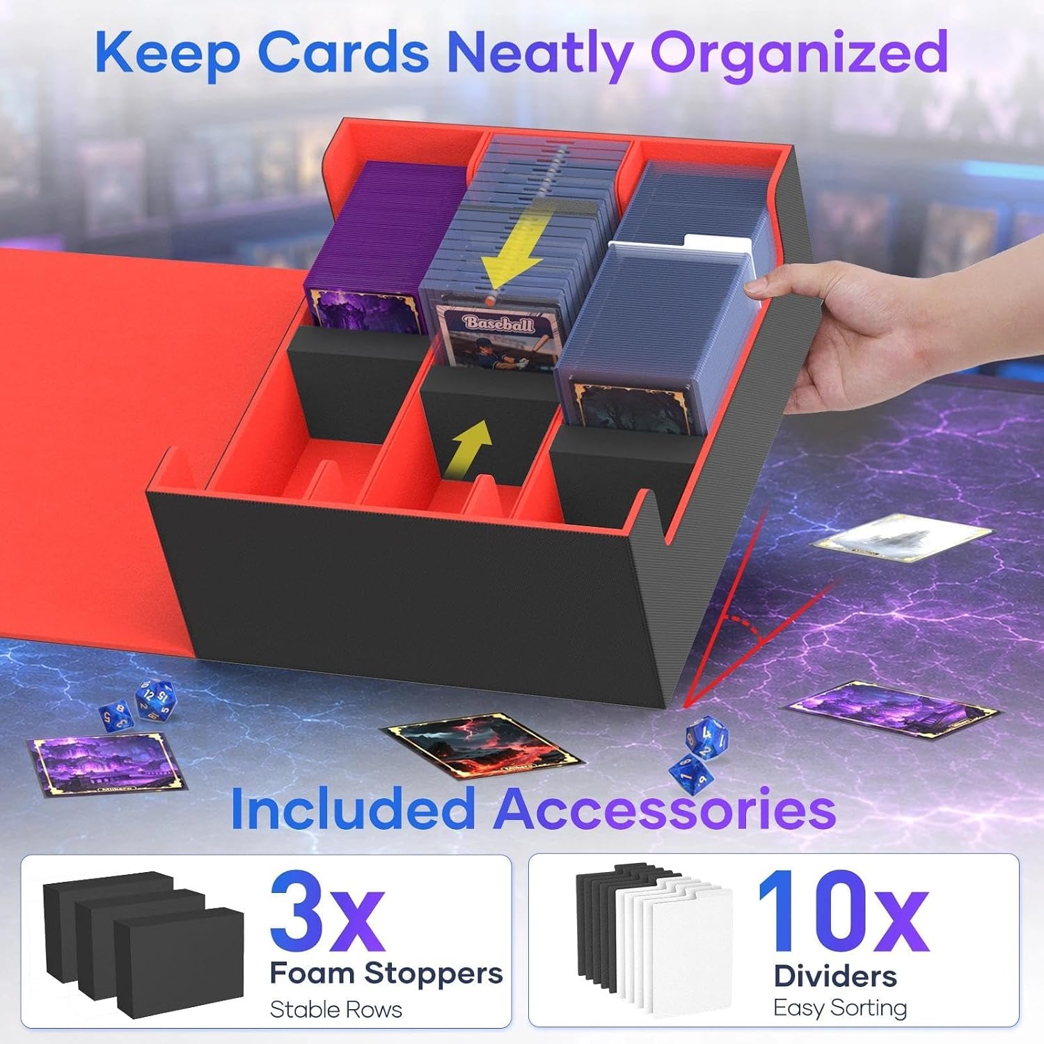 Mlikero Card Deck Case for Trading Cards 1800+, Trading Card Storage Box Fits Toploader and Magnetic Card Holder, Leather Magnetic Closure Deck Box Fit for MTG, TCG (Red)