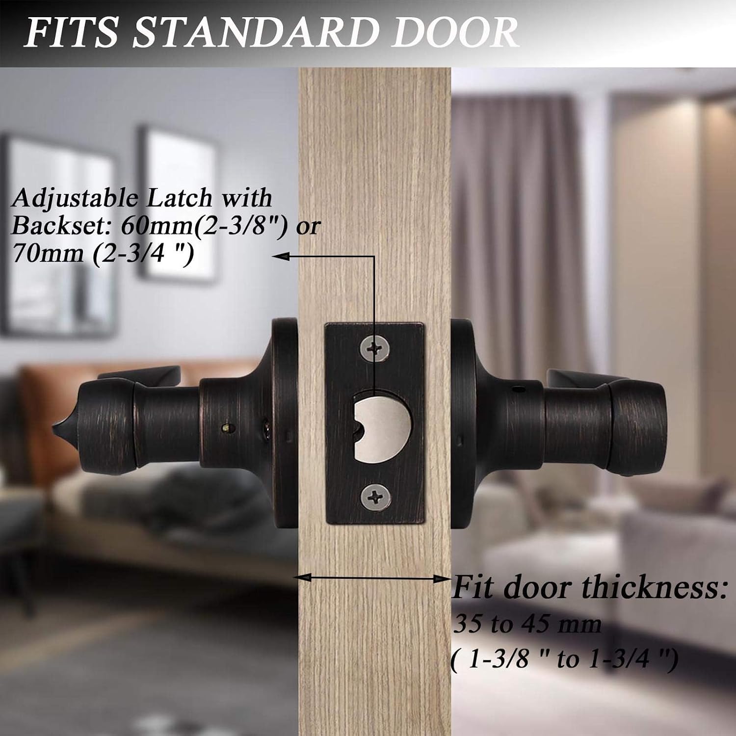 3 Pack Privacy Bathroom Door Lock Lever Keyless No Keys Door Lockset;Right/Left Handed Reversible;Oil Rubbed Bronze Door Levers Hardware