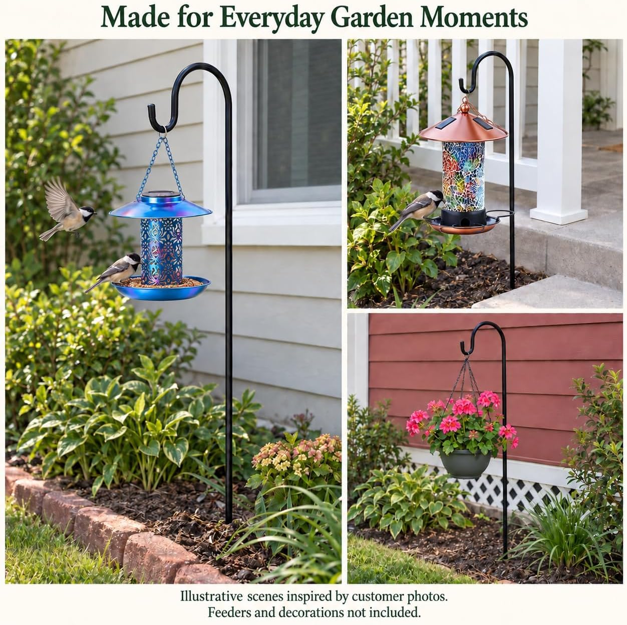 Ottsuls Bird Feeder Pole, 45 INCH Heavy Duty Shepherds Hooks for Outdoor with 5 Prong Base, Adjustable Stand Hanger for Garden Plant, Hummingbird Feeder, Lantern, Hanging Wedding Decor (2 Pack)