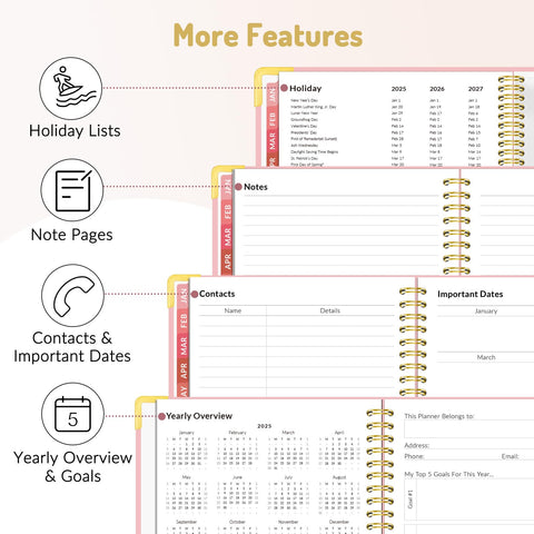 Forvencer 2025 Planner, Hardcover Weekly and Monthly Planner, January 2025 - December 2025, 8.5" x 11", Spiral Calendar Planner with Tabs, Exquisite Daily Organizer Notebook with Inner Pocket, Agenda Journal for Office Home School, A4 Size, Pink