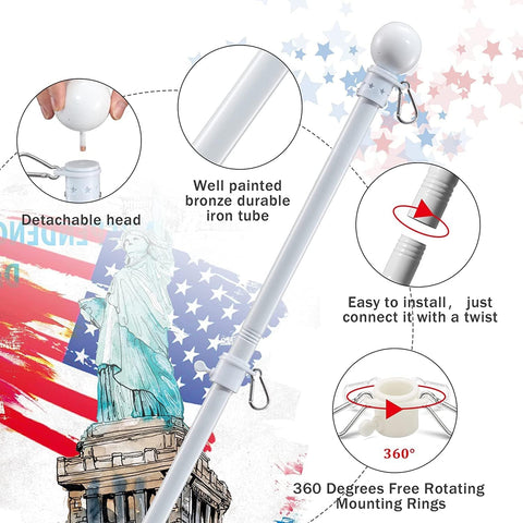 Flag Pole Holder for Outside House - 5ft Heavy Duty Stainless Steel House Flag Pole Kit, Tangle Free Spinning Flagpole For Outdoor Porch Residential Decoration - White
