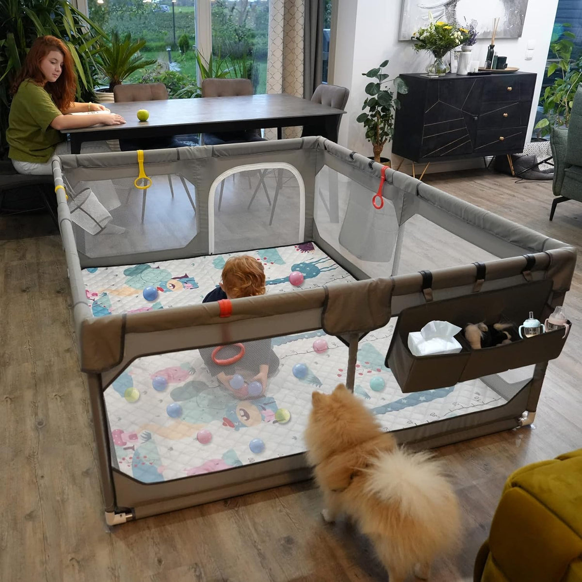 Baby Playpen with Mat 50"*50", Extra Large Playpen for Babies and Toddlers with Storage Bag, BPA-Free, Non-Toxic, Safe No Gaps Playards for Babies, Sturdy Safety Play Yard for Indoor Outdoor Fun, Grey