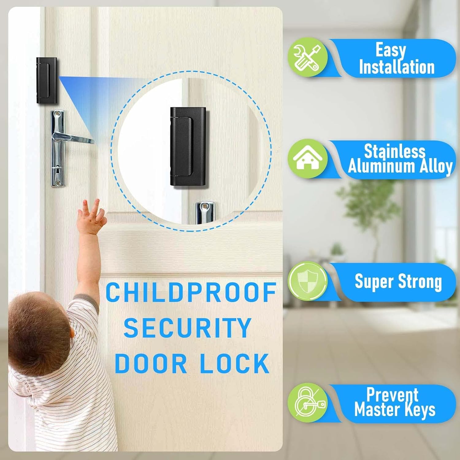 5Pack Door Reinforcement Lock Home Security, Childproof Safety