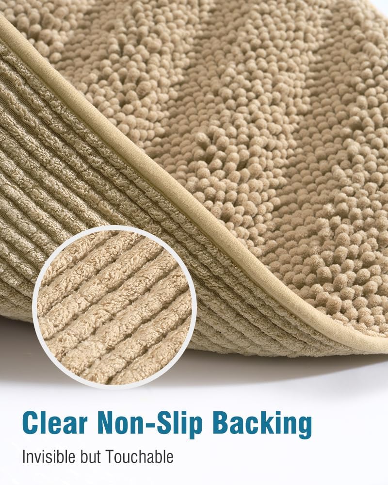 AMOAMI Upgraded Waffle Bath Mat, Super Absorbent Non Slip Bath Mats for Bathroom Floor, 3D-Khaki, 24" x 36"