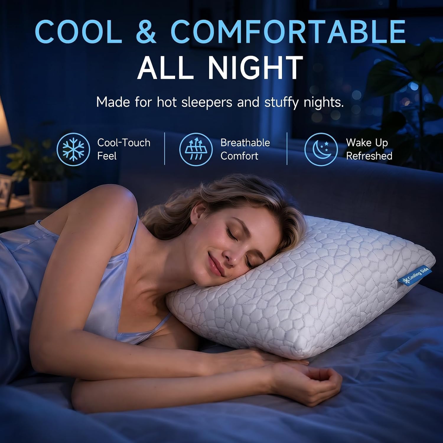 QUTOOL Cooling Pillow for Sleeping, CertiPUR-US Shredded Memory Foam Queen Pillows Set of 2, Cool Pillow for Hot Sleepers Adjustable Firm Pillow for Side, Back, Stomach Sleepers Soft Yet Support,White