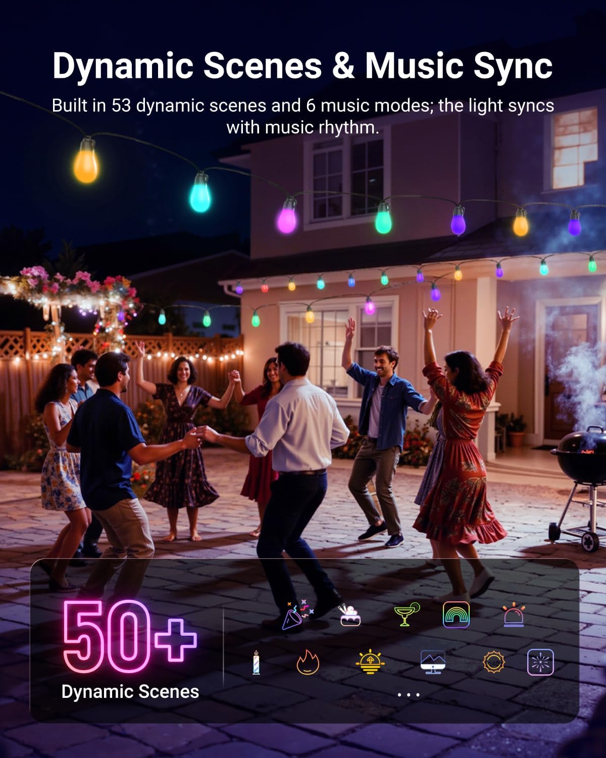 NEEWER NR01 96ft Outdoor String Lights, App Control Smart AI RGBW Lighting