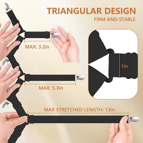 4 Pcs Adjustable Elastic Bed Sheet Straps with Metal Clips