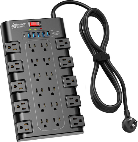 SUPERDANNY Power Strip Surge Protector, 22 AC 6 USB, 2100J, 8Ft, 1875W/15A