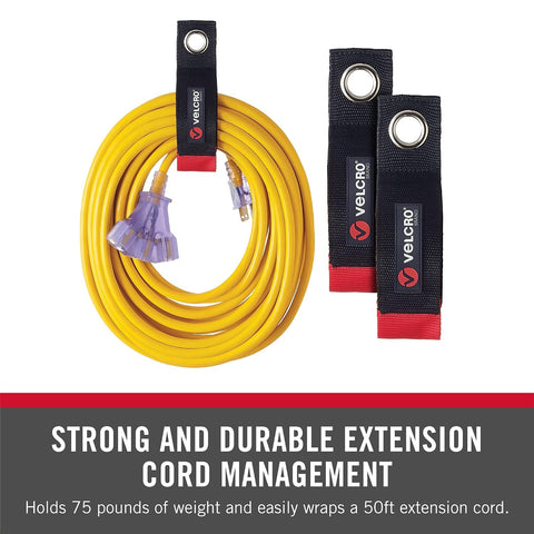 VELCRO Brand EASY HANG Extension Cord Organizer – Declutter Fast, Hang Smarter – Valentines Day Gift for Him – Heavy Duty 75 lb Hold, 2 Pack, Medium 14 in, Black Straps Fit 25–50 ft cords