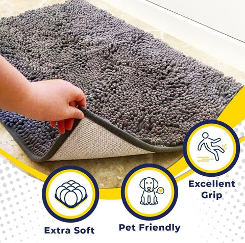 Muddy Mat® | Super Water Absorbent Door Mat Indoor, Microfiber Quick Dry Chenille Entryway Rug, Slip Resistant Front Door Mat, Indoor Mats for Entryway, Machine Washable Pet Rug, Grey 24"x36"