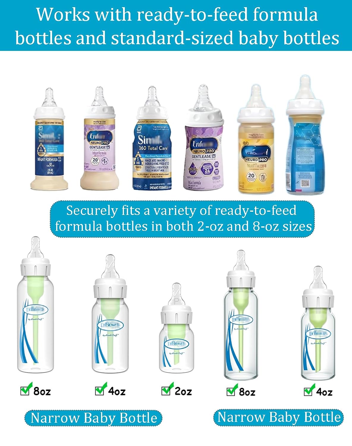 Replacement Nipples Compatible with Similac & Enfamil Ready-to-Feed Baby Bottles, Soft Silicone Baby Bottle Nipples, Slow Flow, Reusable, BPA Free, Dishwasher Safe, 2 Pack
