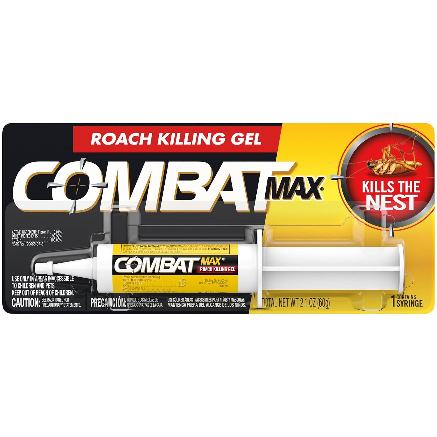 Combat Max Roach Killing Gel, Indoor and Outdoor Use, 1 Syringe, 2.1 Oz