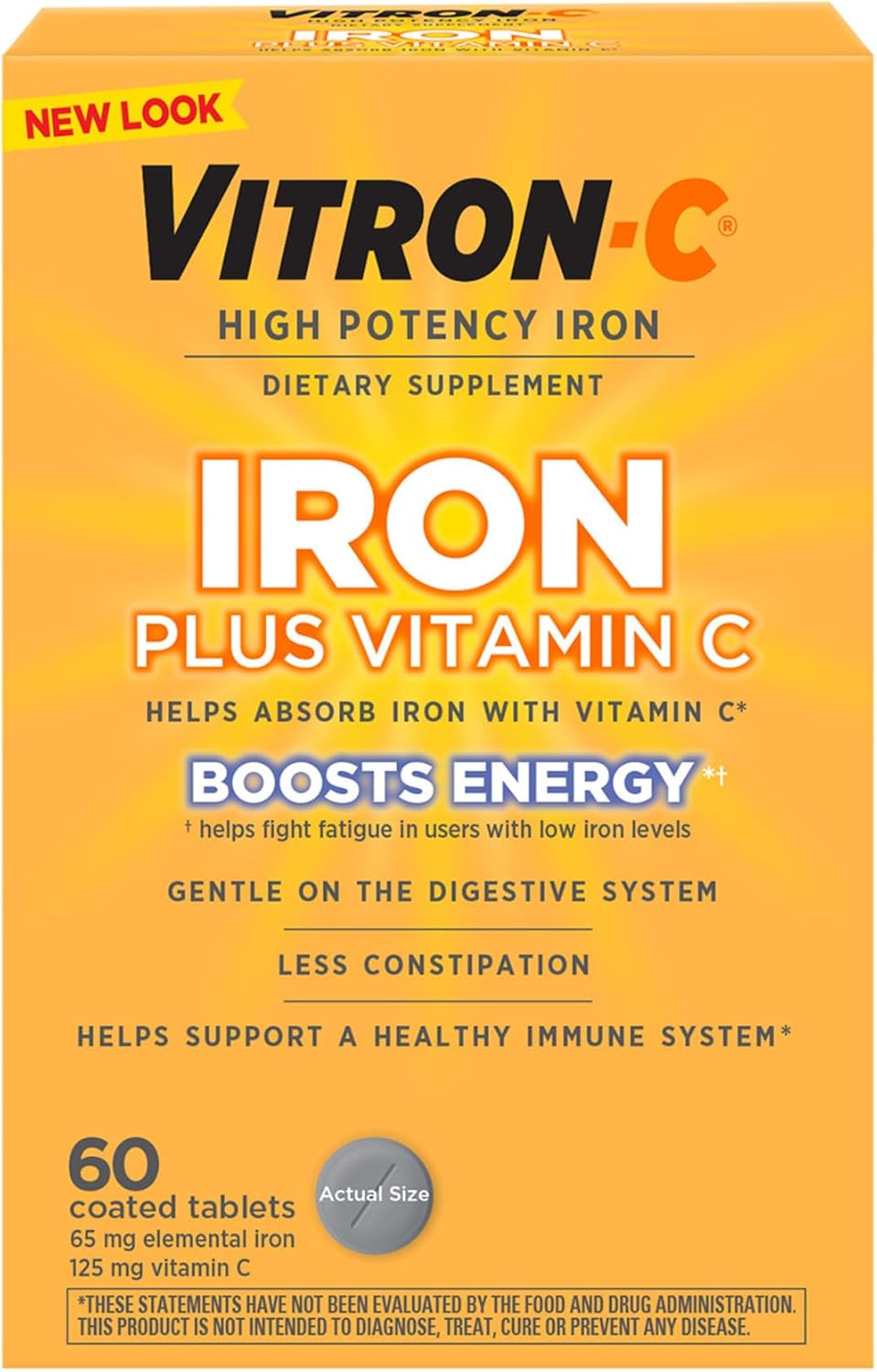 Vitron-C Iron Supplement Plus Vitamin C, Immunity Support, 60 Ct