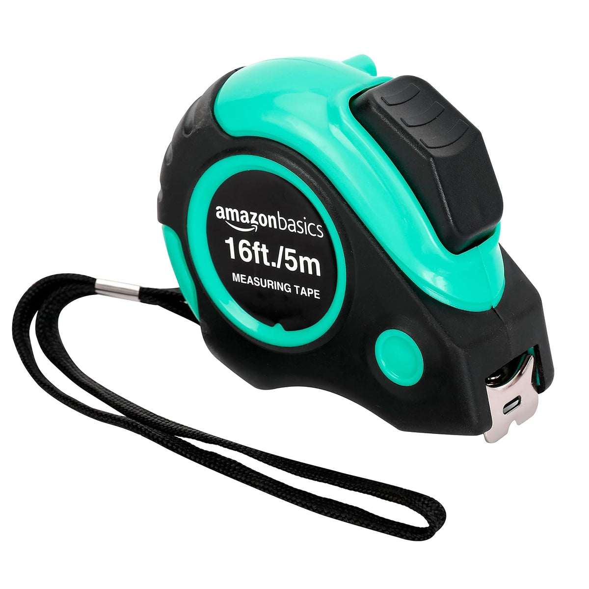 Amazon Basics Retractable Tape Measure with Metric and SAE Measurements, 16 ft / 192 in, Turquoise