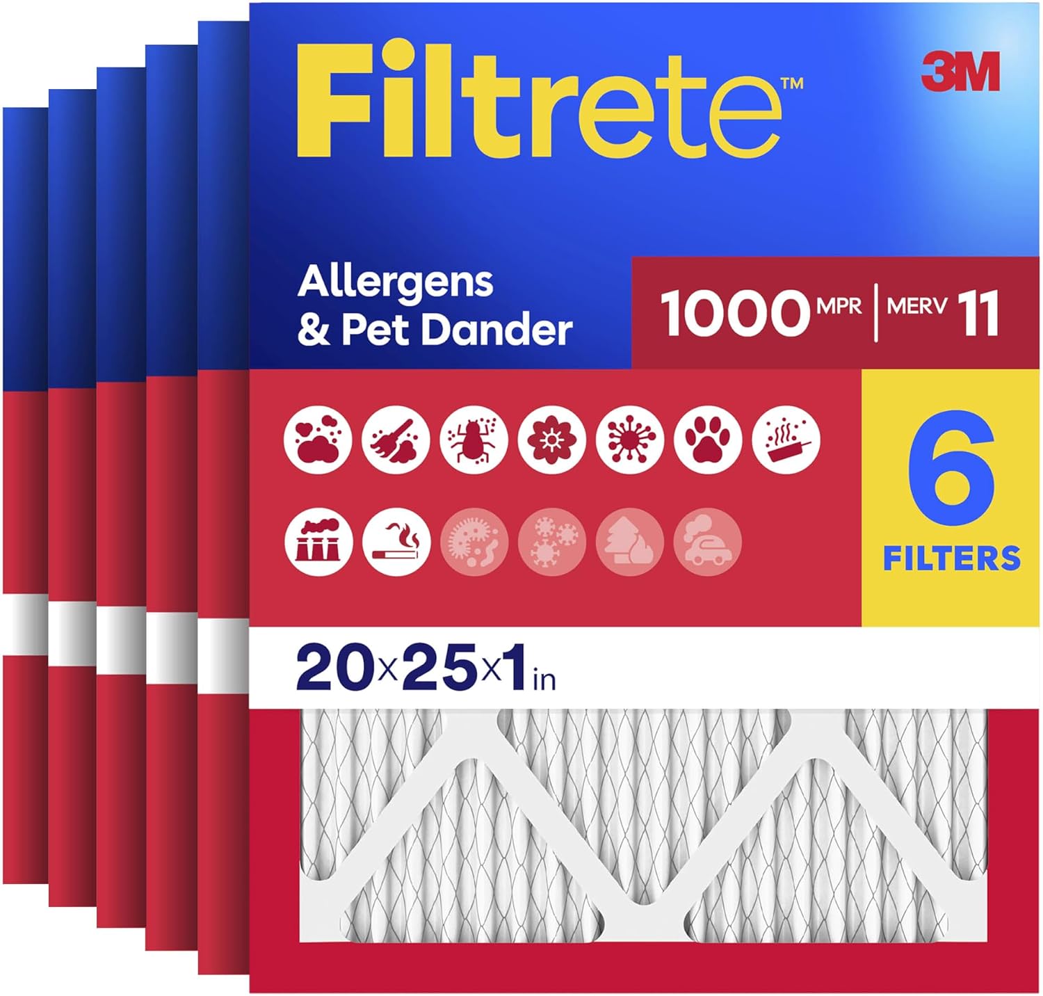 Filtrete 20x25x1 Air Filter, MERV 11, MPR 1000, 6 HVAC Filters